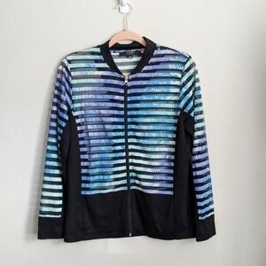 TONI MORGAN | Blue Striped Mesh Zip Front Athletic Jacket Size Medium